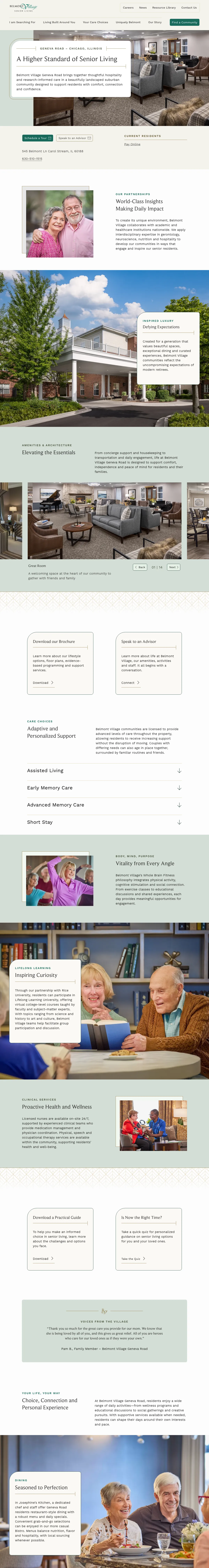 Senior Living landing page example from belmontvillage.com
